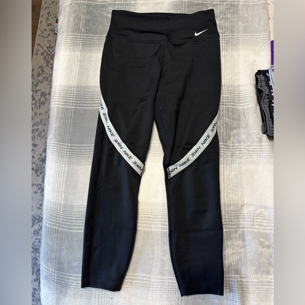 Nike Black Leggings with White Logo Trim